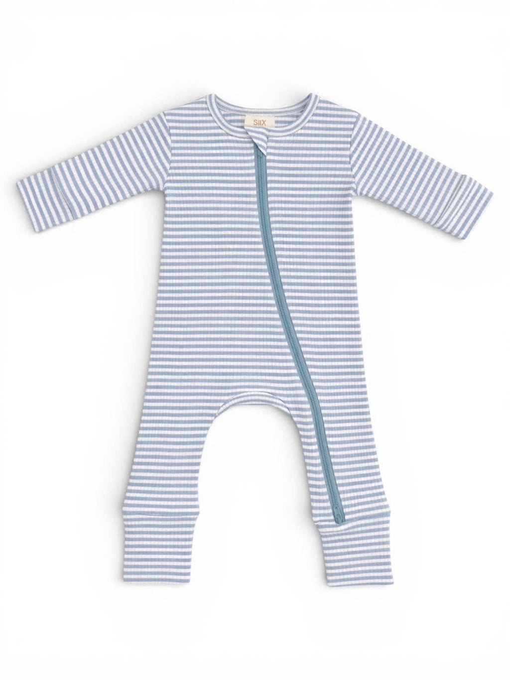 Dusty Blue Stripe 2-Way Zip Romper