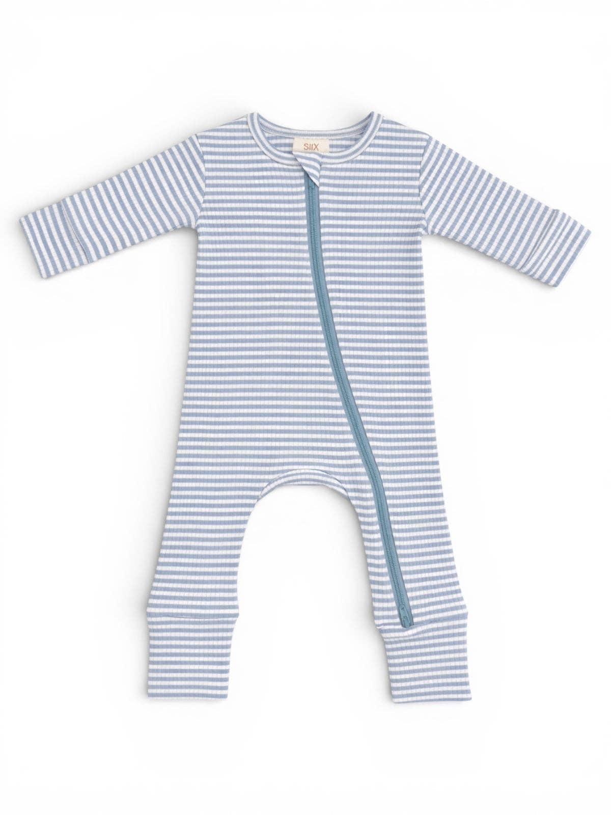 Dusty Blue Stripe 2-Way Zip Romper