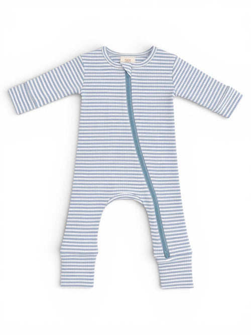 Dusty Blue Stripe 2-Way Zip Romper