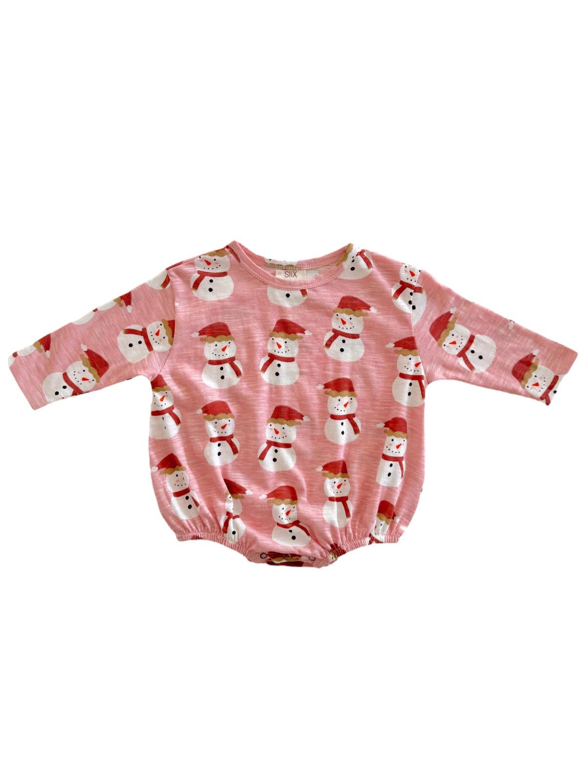Snowman Pink Organic Long Sleeve T-Shirt Bubble