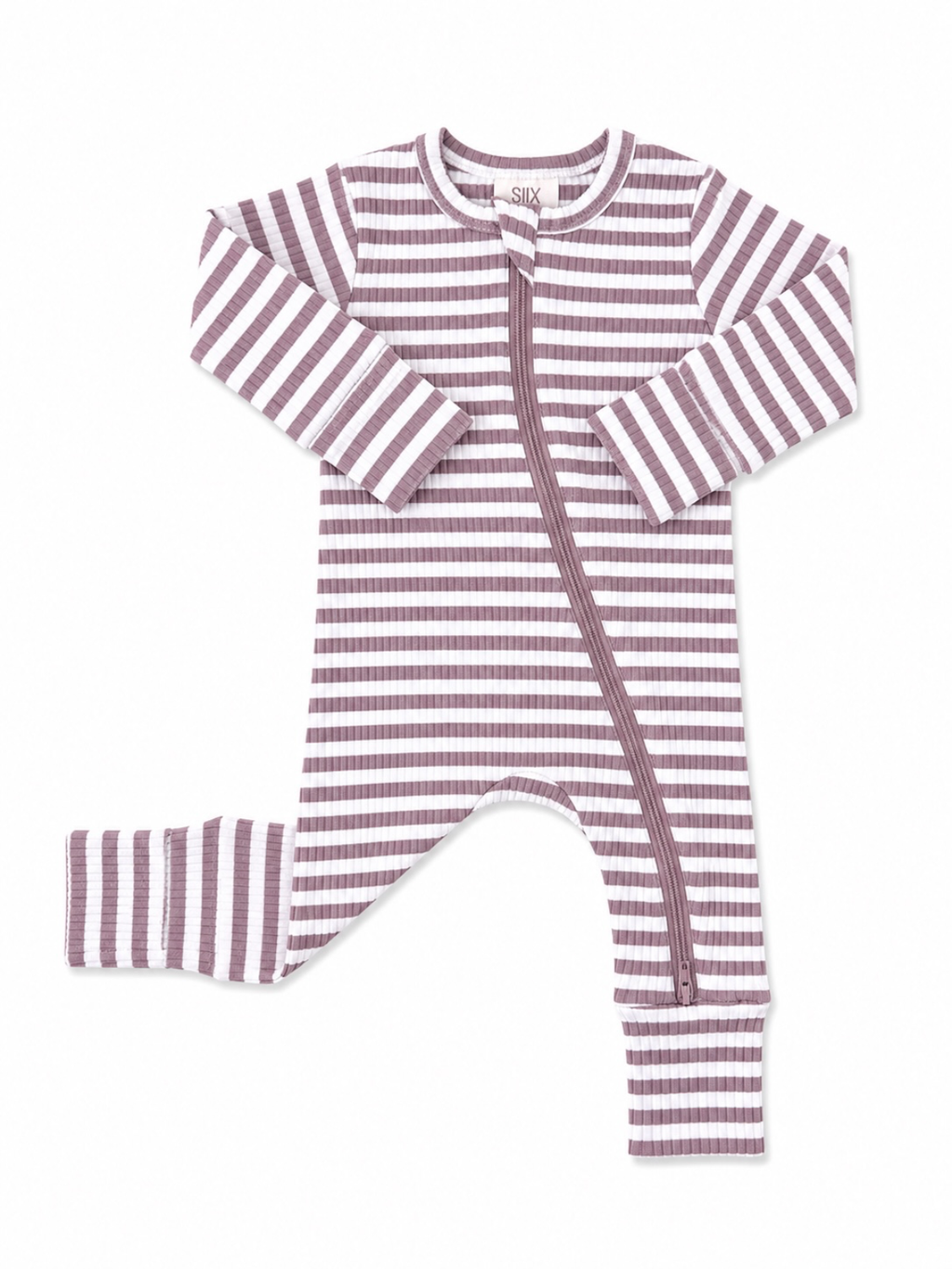 Violet Stripe Ribbed 2-Way Zip Romper