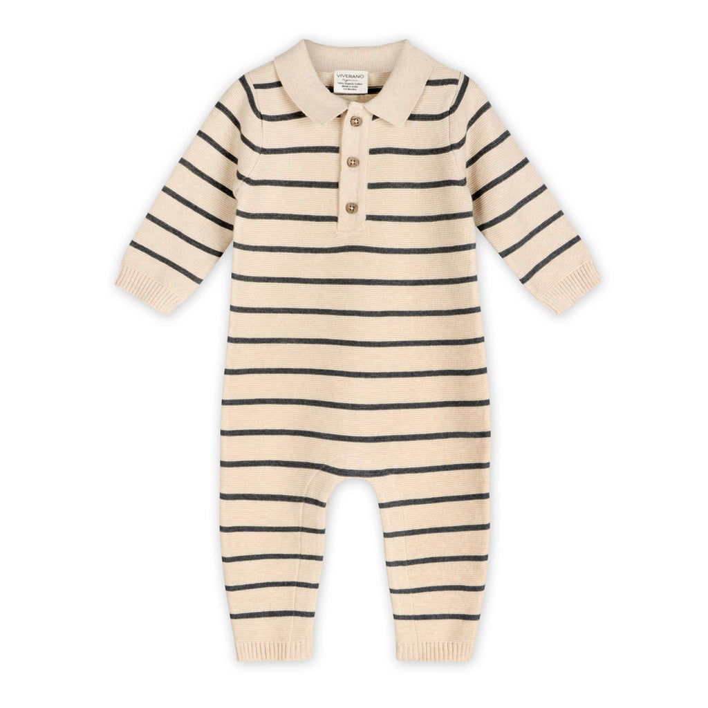 Stripe & Collar Knit Jumpsuit