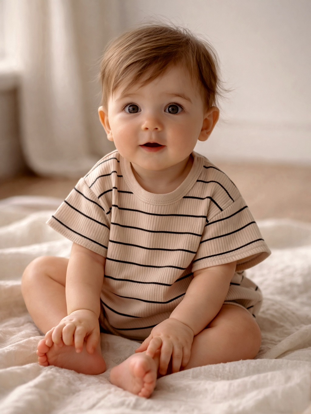 Tan & Black Stripe Ribbed T-Shirt Bubble