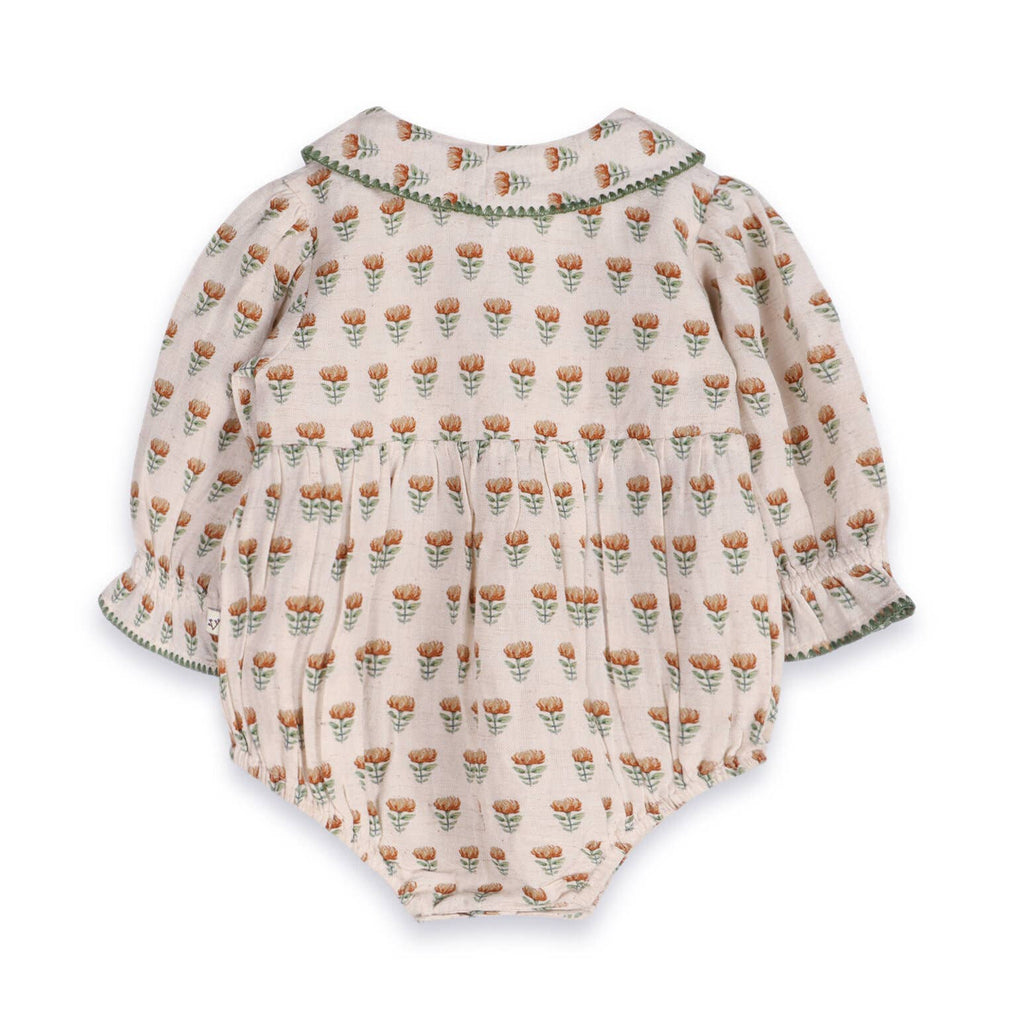 Block Print Floral Baby Romper & Headband