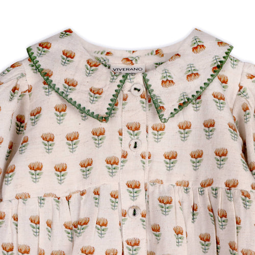 Block Print Floral Baby Romper & Headband