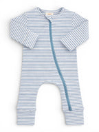 Dusty Blue Stripe 2-Way Zip Romper