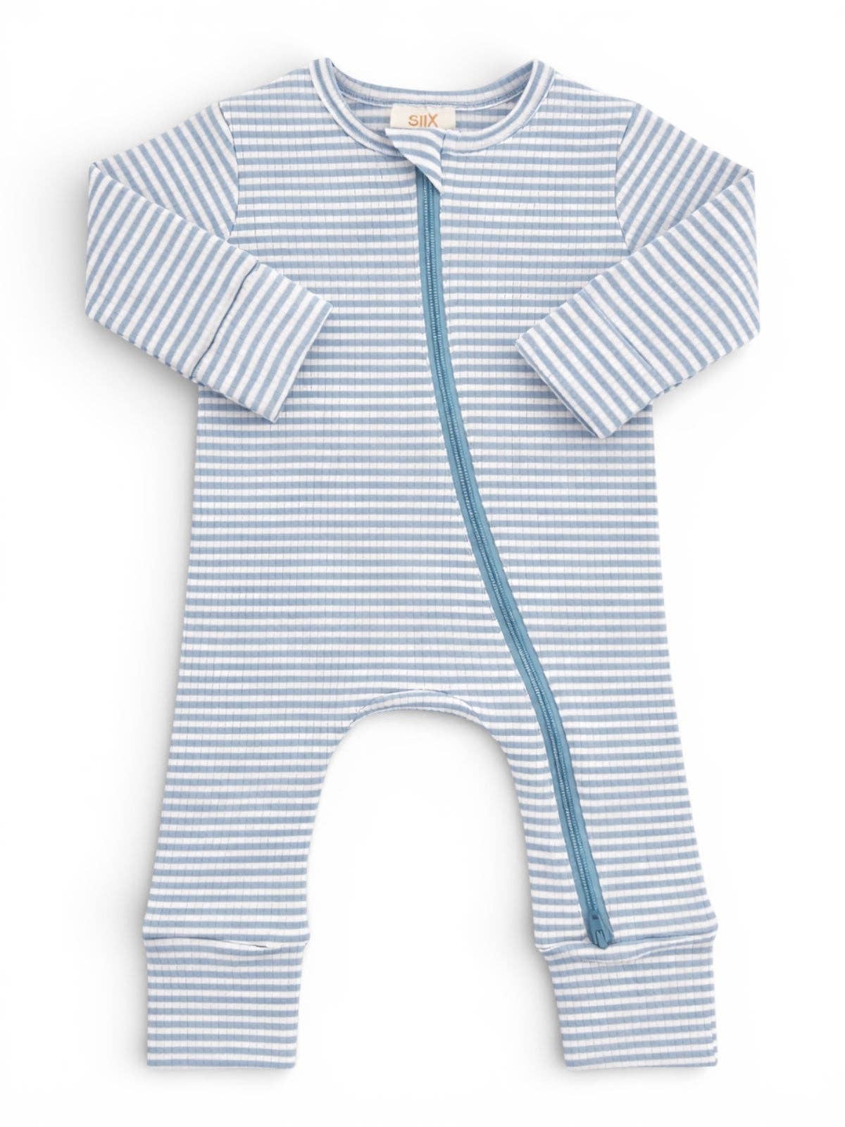 Dusty Blue Stripe 2-Way Zip Romper