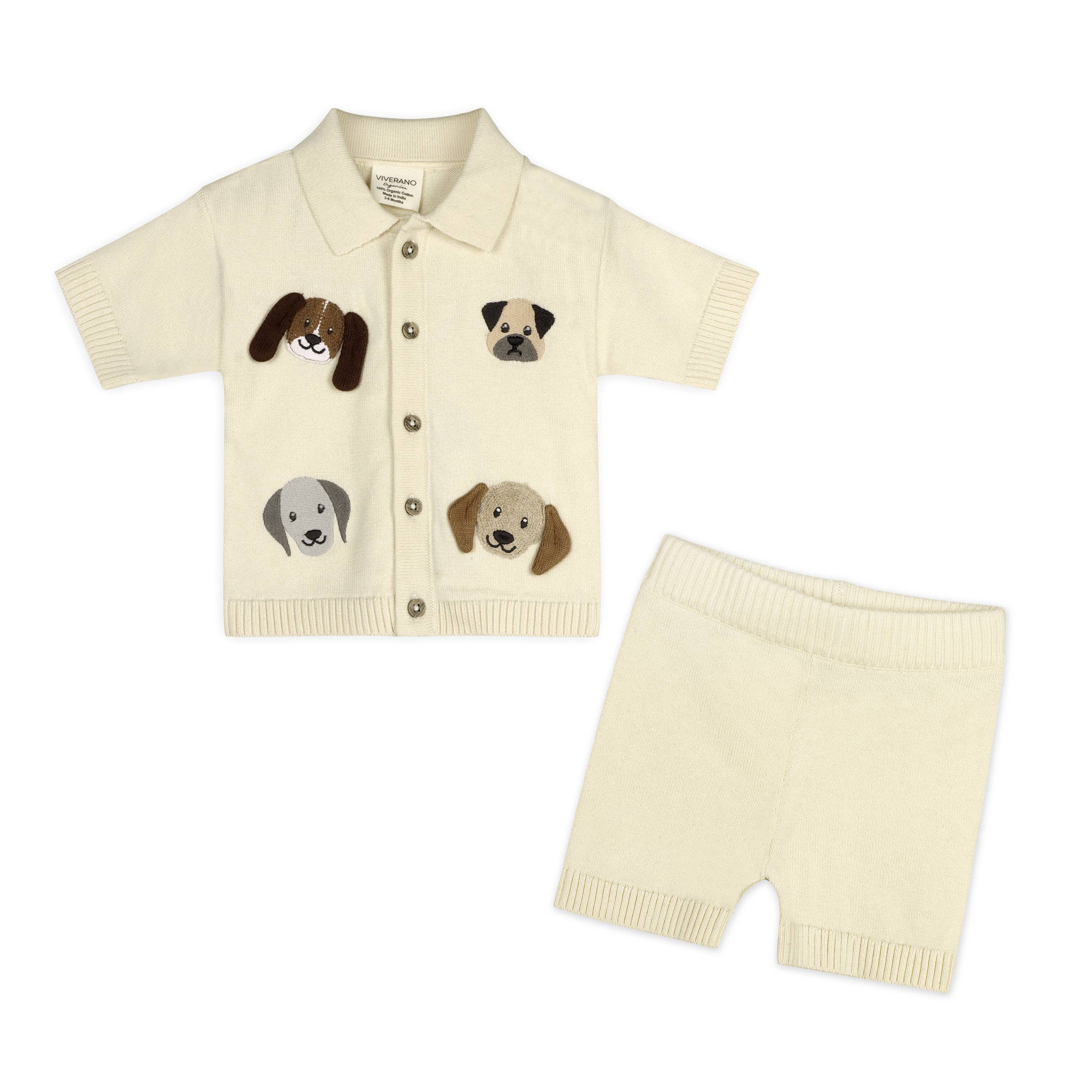 Doggy Embroidered Baby Shirt & Shorts Set